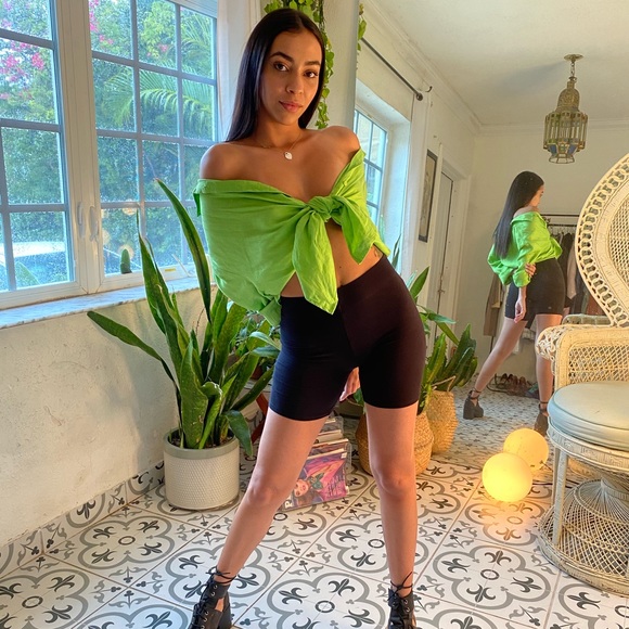 Neon Green Linen Blouse - Picture 1 of 2